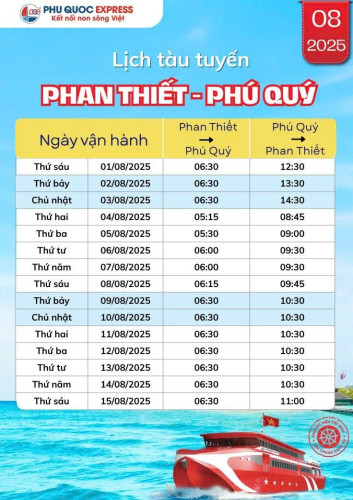 Thông Báo: Lịch Tàu Trưng Trắc Phan Thiết - Phú Quý 8/2025