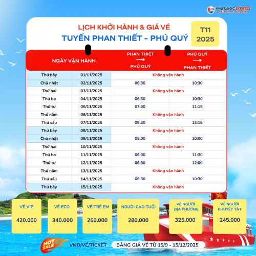 Thông Báo: Lịch tàu Phan Thiết - Phú Quý 11/2025