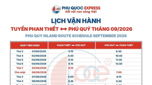 Lịch tàu Phan Thiết - Phú Quý 9/2026: Lịch chạy tàu 2/9 